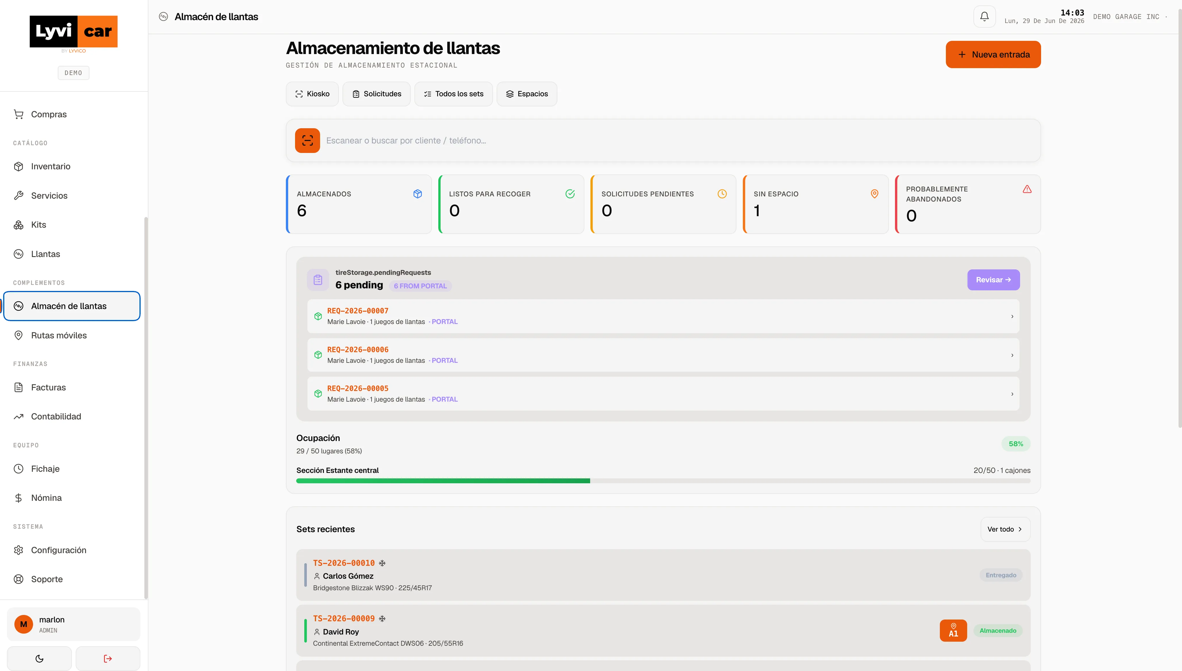 Almacenaje de neumáticos en Lyvicar